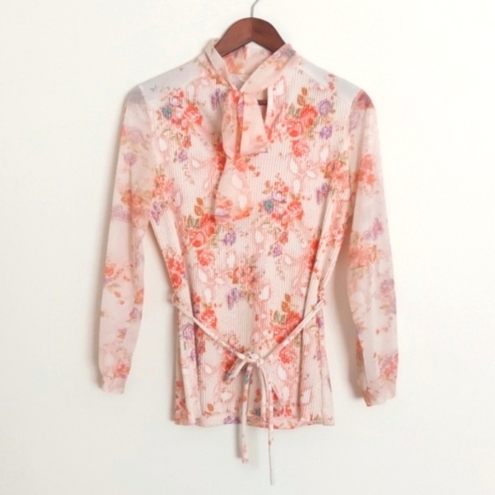 Vintage Floral Bow Neck Blouse